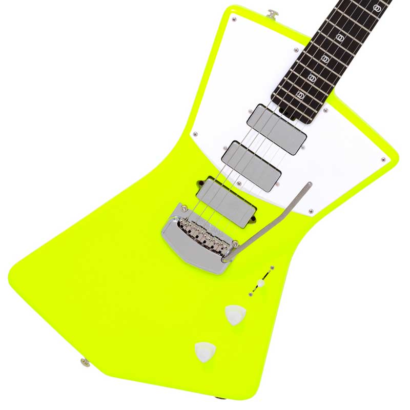 St. Vincent's neon-yellow Ernie Ball Music Man guitar.